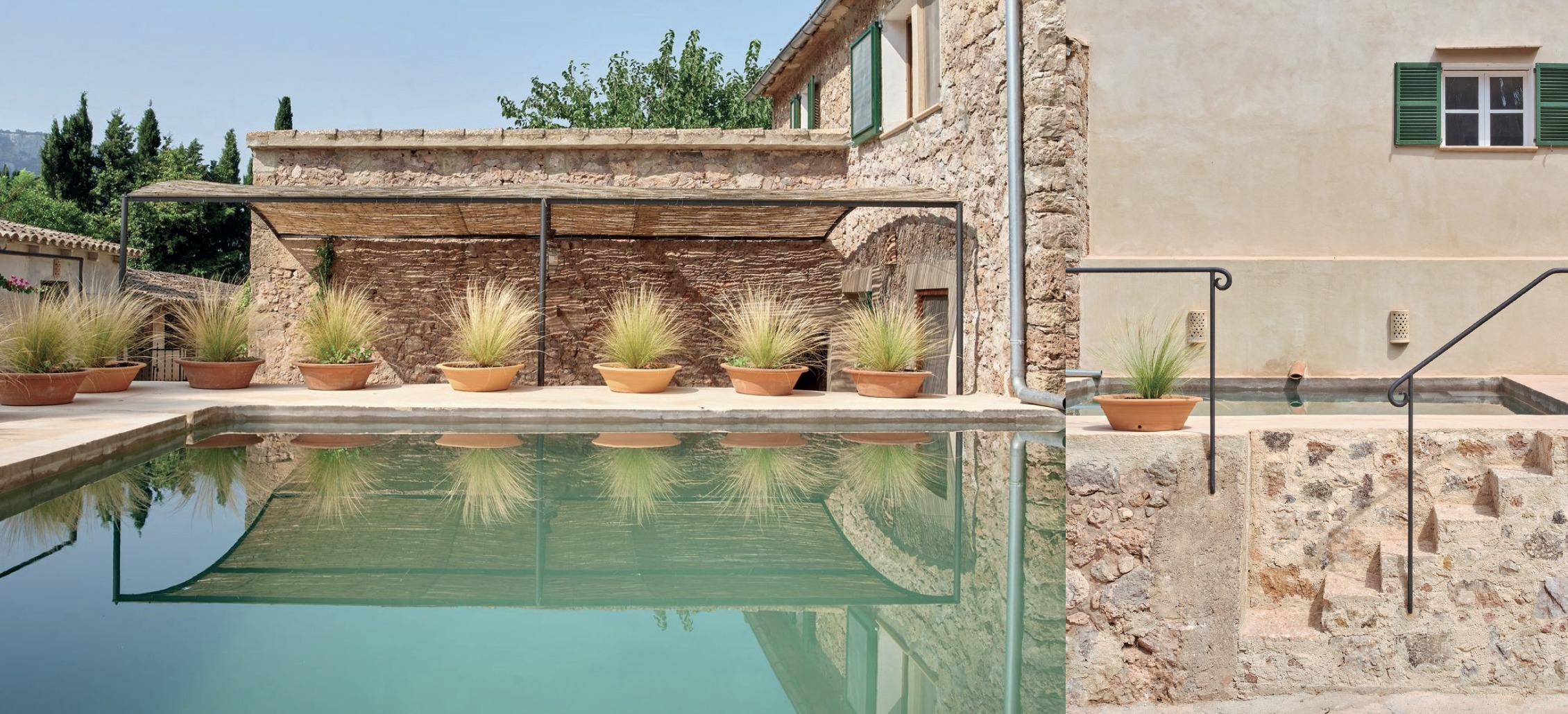 The safareig beside the garden and the main house.