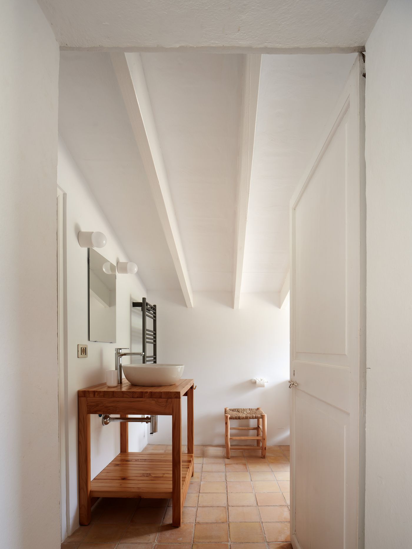 Wooden washstand and antique mirror